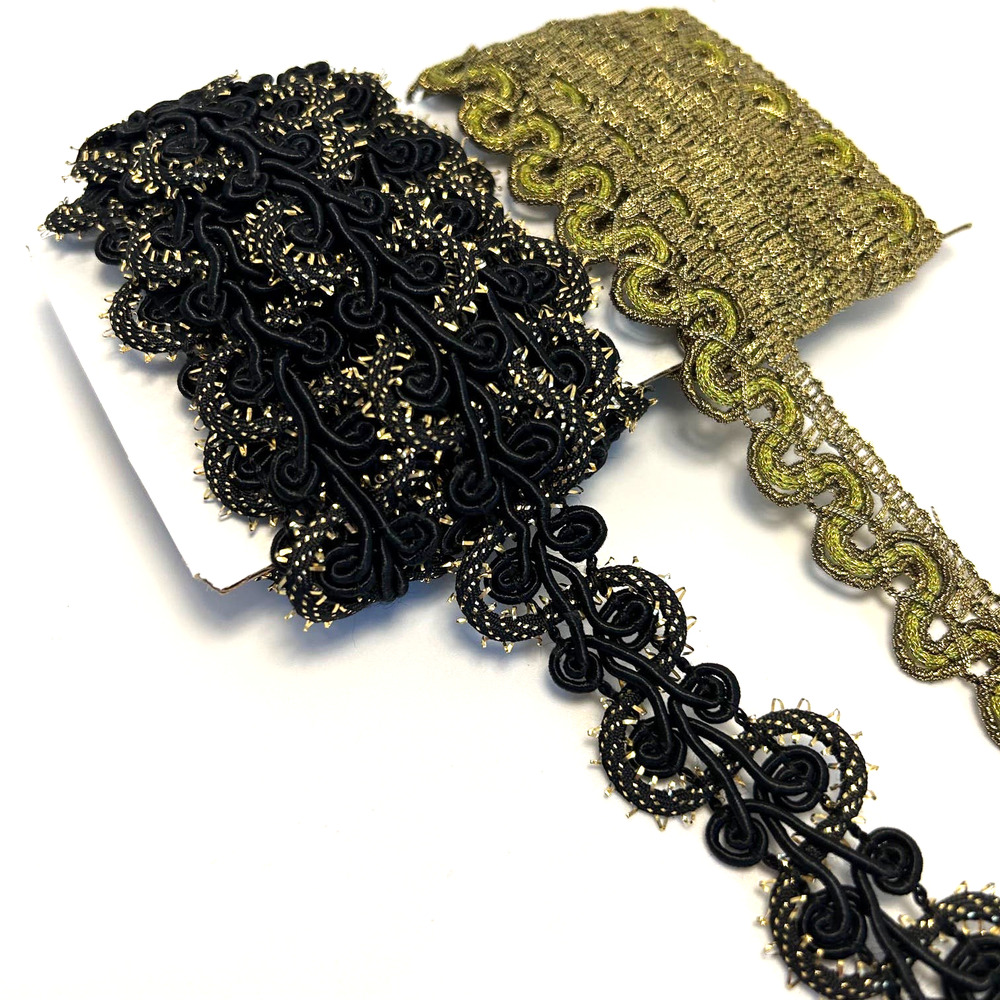 Antique Passementerie French Gold Metallic‎ Thread Ribbon Trim Lot of 2